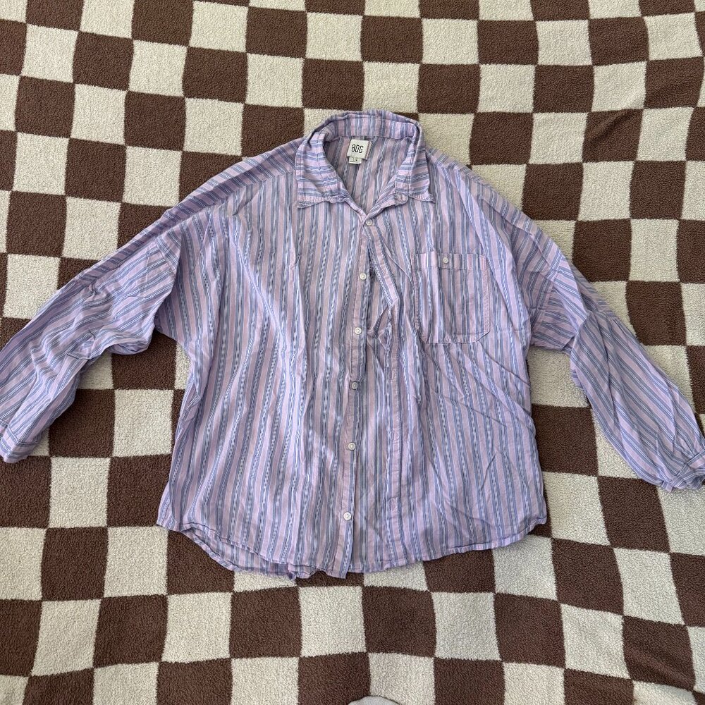 BDG Long Sleeve Striped Oversized Button Down Shirt